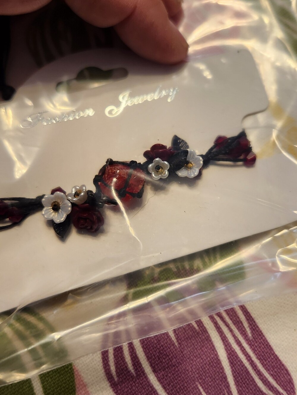 Floral Red and White Bracelet